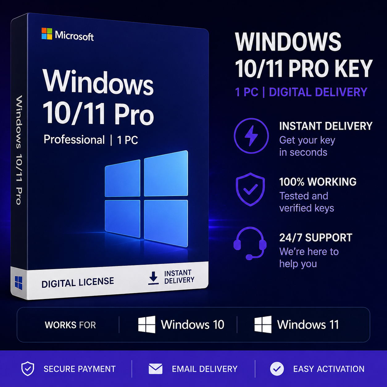 Windows 10/11 Pro Key – 1 PC | Digital Delivery